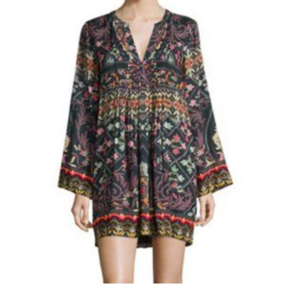 HEMANT & NANDITA Black Multicolor Boho Mini Dress Tunic Sz S